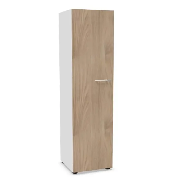 Armadio alto con una anta e serratura 43x45x214H - BIANCO/ ANTE OLMO