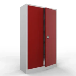 Armadio metallico, porte a battente, 4 ripiani, 100x45x200h cm - Ante Rosse/fianchi Grigi