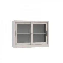 Armadio/sopralzo porte scorrevoli vetro temperato, 1 ripiano, 120x45x88h cm - Grigio