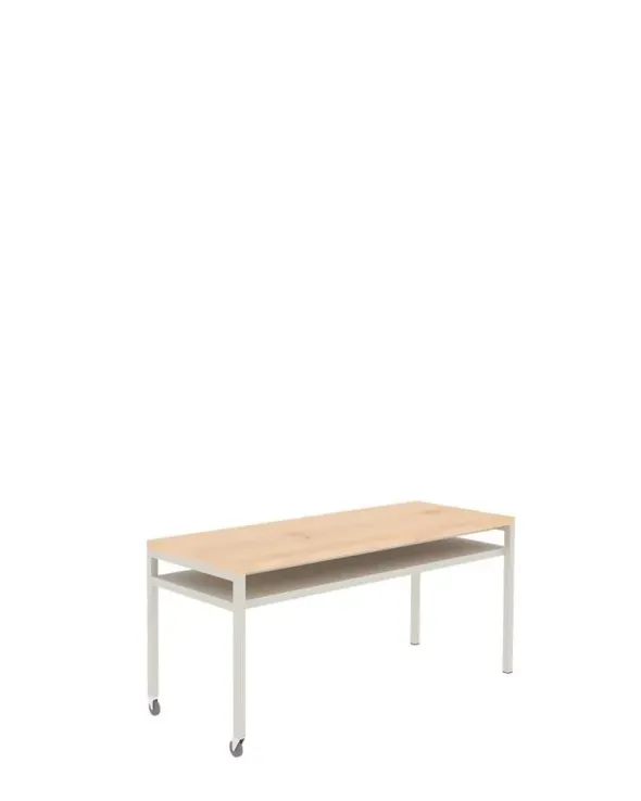 Banco da lavoro alto 200x75x90h cm con due ruote, piano in legno e sottopiano