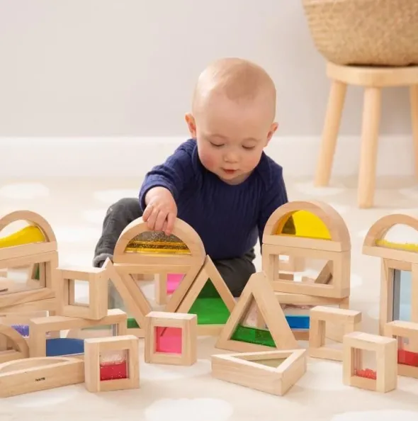 Blocchi in legno con inserti traslucidi - Set da 16