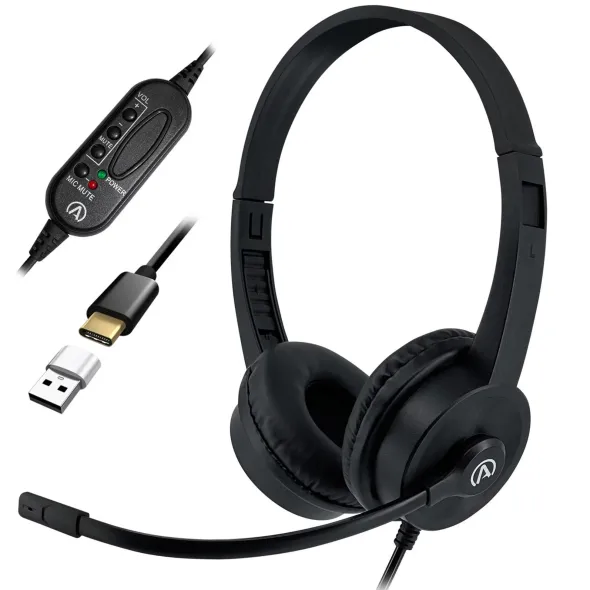 Cuffie con microfono AC-155 USB on-ear stereo (USB-C + Adattatore USB-A)