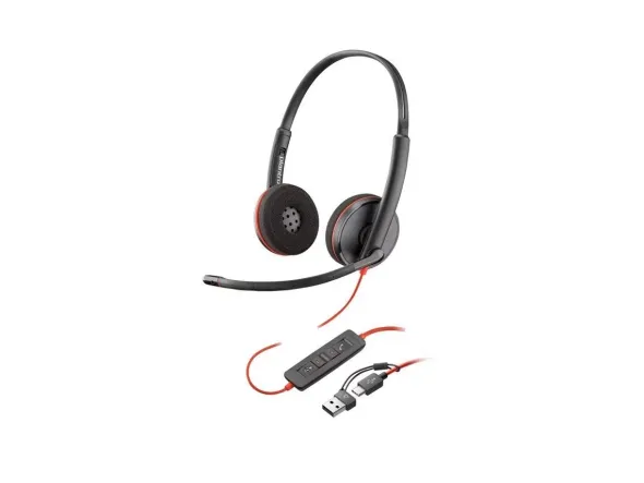 Cuffie Poly Blackwire 3220 Stereo USB-C Black Headset +USB-C/A Adapter