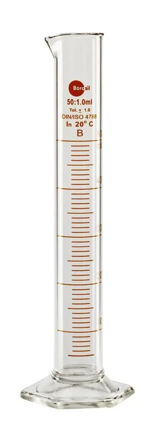 Graduated cylinder, tall, 50 mL, Borosil