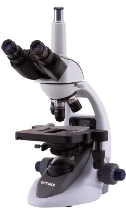 Microscopio trinoculare 1000x, obiettivi E-PLAN, tavolino belt drive, illuminazione X-LED