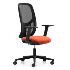 Poltroncina con braccioli con schienale colore nero e seduta arancione