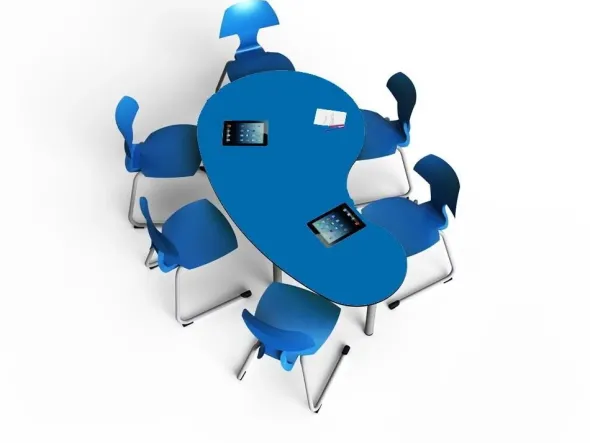 Tavolo collaborativo a fagiolo 165x93x76H - TROPICAL BLUE