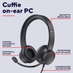 TRUST AYDA PC HEADSET - CUFFIE ON-EAR CABLATE 1,8M JACK 3,5MM CON MICROFONO FLIP TO MUTE