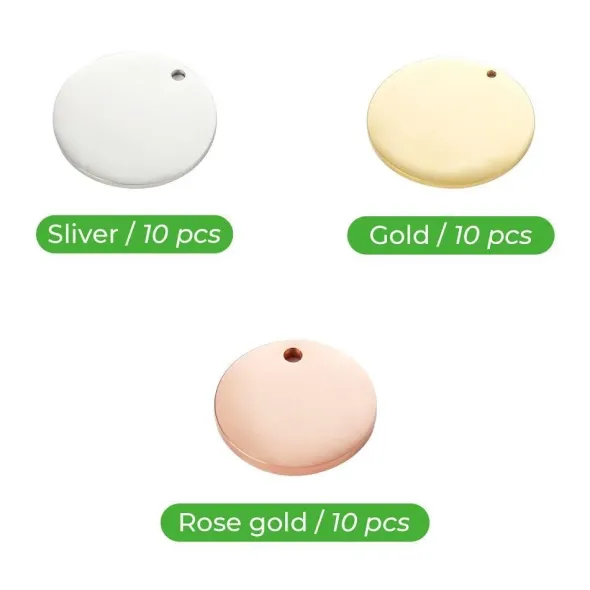 xTool Metallo Pendente rotondo Oro, Argento, Oro Rosa 15x15mm - 30pz